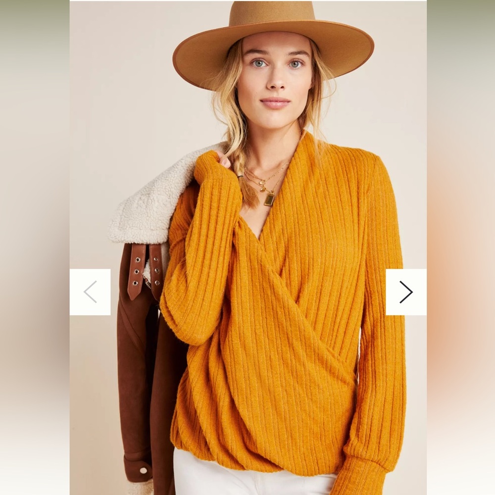Maeve by Anthropologie Rafela Hacci Faye Wrap Sweater Long Sleeve Mustard Size M